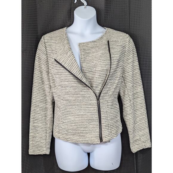 LANE BRYANT! WHITE, SILVER METALLIC, BLACK COTTON BLEND ZIPPER JACKET! SZ 16 - Picture 3 of 8